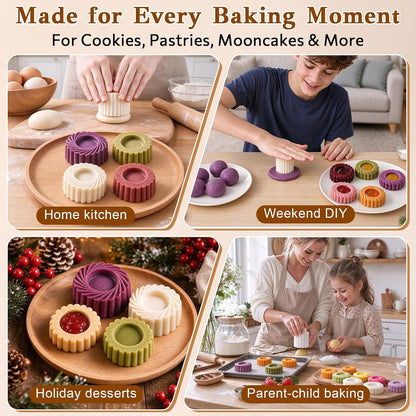 4 Pcs Sunflower Patterned Round Hand-Press Mooncake Mold Cookie Shaper