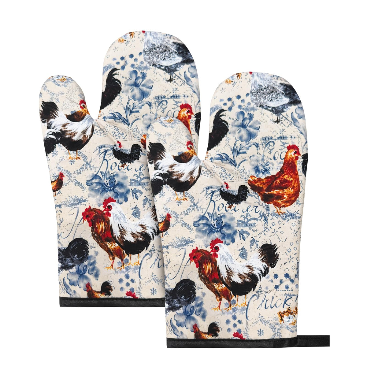 2Pcs Boho Floral Cotton Oven Mitts Heat Resistant Kitchen Gloves with Loop