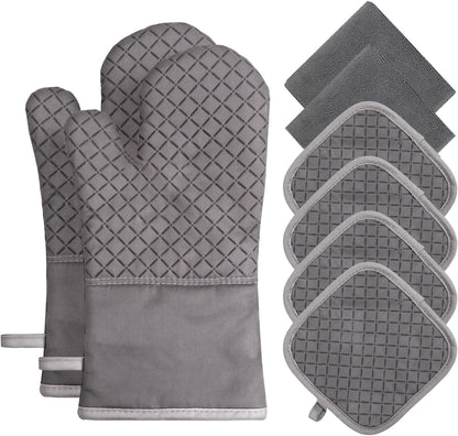 Oven Mitts and Pot Holders Set, 8 Piece Oven Gloves with Silicone Grip, Cotton Pot Holders and Kitchen Towels, Heat Resistant to 500°F, Machine Washable, Kitchen Set for Cooking, Baking