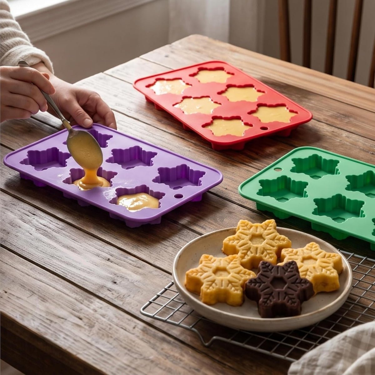 Swweetfamily 3 Pack Snowflake Silicone Molds for Chocolate,Pudding,Jelly