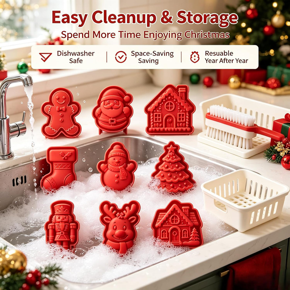 Christmas Mini Pie Molds Set of 9, Gingerbread Man Santa Claus House Stocking Shapes, Hand‑Held Small Pie Moulds for Christmas Baking, Holiday Pastry Dough Press Cutter