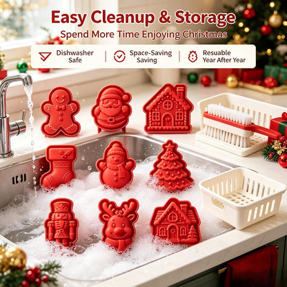 Christmas Mini Pie Molds Set of 9, Gingerbread Man Santa Claus House Stocking Shapes, Hand‑Held Small Pie Moulds for Christmas Baking, Holiday Pastry Dough Press Cutter
