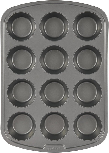 GoodCook Everyday Nonstick Steel Muffin Pan, 12 cup, Gray
