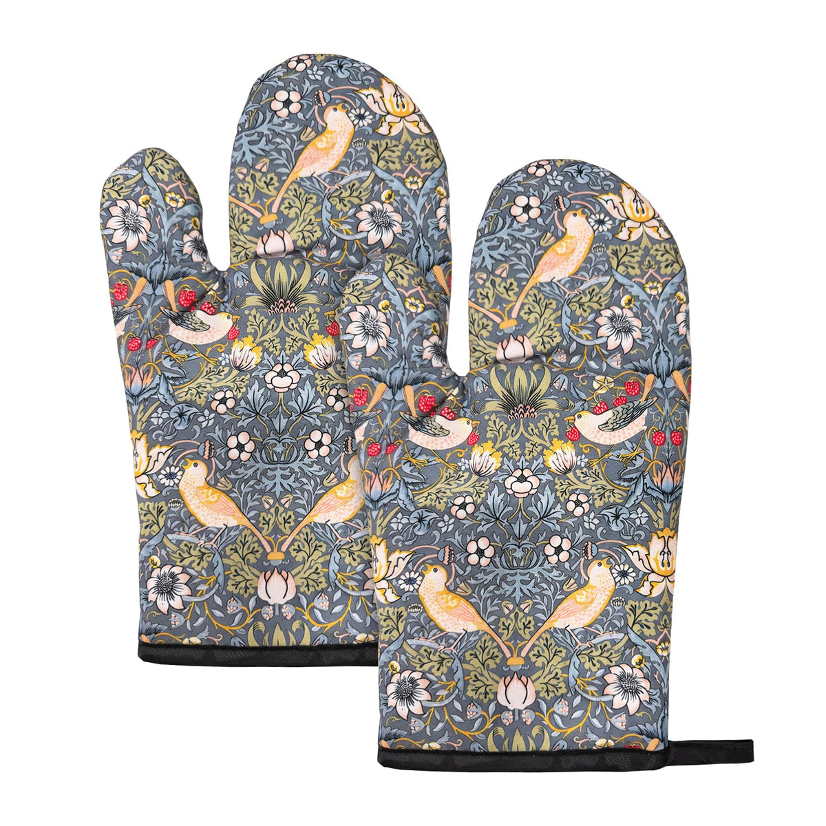 2Pcs Boho Floral Cotton Oven Mitts Heat Resistant Kitchen Gloves with Loop
