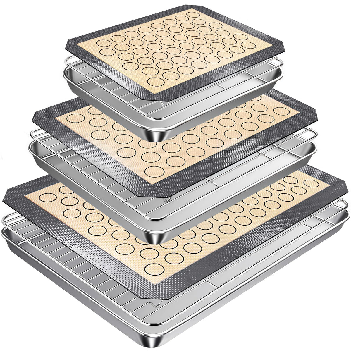 Baking Sheet with Rack Set (2 Pans + 2 Racks), 16 x 12 x 1 Inch Stainless Steel Cookie Sheet Baking Pan Tray with Cooling Rack, Jelly Roll Pan with Wire Rack, Warp Resistant & Heavy Duty & Rust Proof