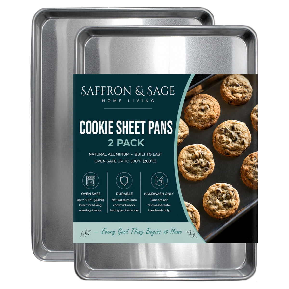 Commercial Quality Cookie Sheet Pan - 2 Pack Aluminum Half Sheet Baking Pan by Saffron & Sage Home Living - This 18x13 Rimmed Baking Sheet Set is Rust & Warp Resistant, Heavy Duty, of Thick Gauge