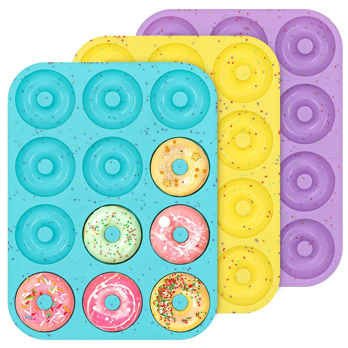 CAKETIME 3 Inch Silicone Donut Pan for Baking Nonstick Doughnut Mold(3 Pcs)