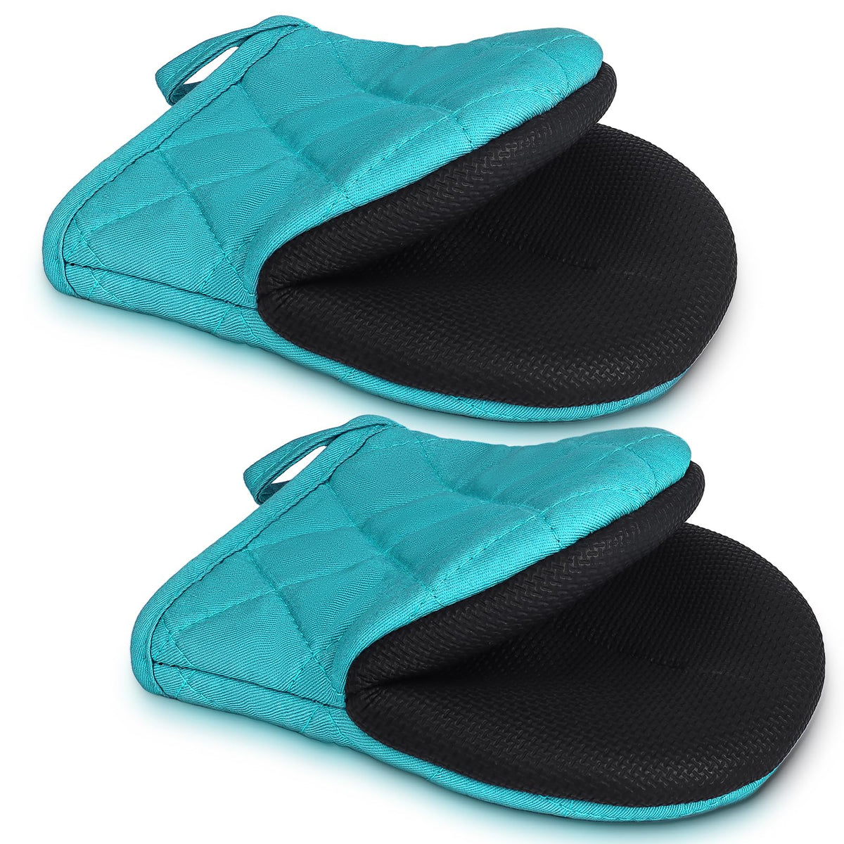 1 Pair Short Oven Mitts - Silicone Kitchen Oven Gloves High Heat Resistant 500℉, Mini Oven Mits with Non-Slip Grip Surfaces and Hanging Loop for BBQ, Baking, Cooking and Grilling (Black)