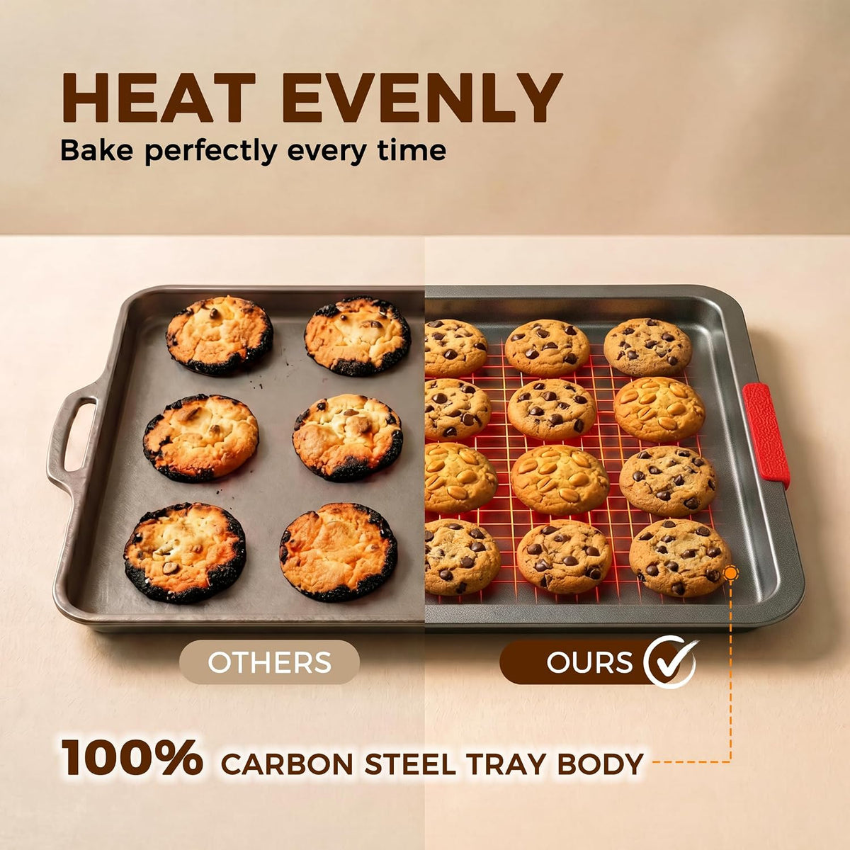 Kikcoin Nonstick Cookie Sheets for Baking, Set of 3, Carbon Steel, Gray