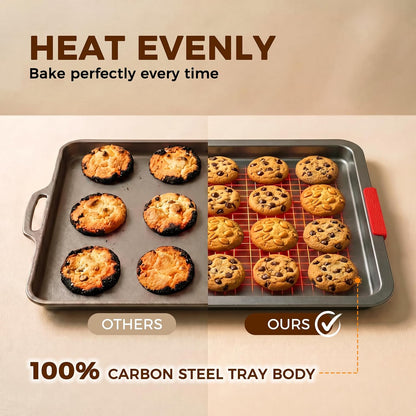 Kikcoin Nonstick Cookie Sheets for Baking, Set of 3, Carbon Steel, Gray