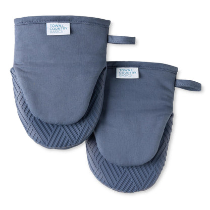 Town & Country Basics Basketweave Soft Silicone Mini Oven Mitt 2-Pack Set, Heat Resistant up to 500F, Flexible Silicone, Non-Slip Grip, Beige, 5.5"x8"