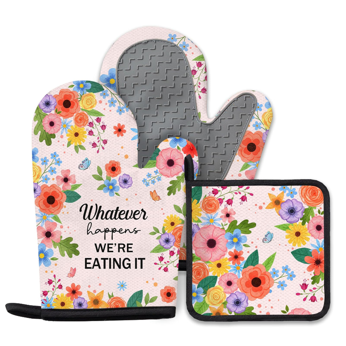 Black Cat Oven Mitts and Pot Holders Sets 3PCS, Cat Silicone Heat Resistant Oven Mitts Birthday Gifts for Cats Lover, Cute Cats Pot Holder Non-Slip Silicone Oven Gloves for Mom Wife Sister BFF