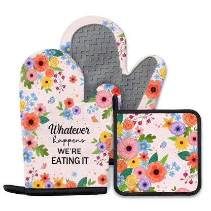Black Cat Oven Mitts and Pot Holders Sets 3PCS, Cat Silicone Heat Resistant Oven Mitts Birthday Gifts for Cats Lover, Cute Cats Pot Holder Non-Slip Silicone Oven Gloves for Mom Wife Sister BFF