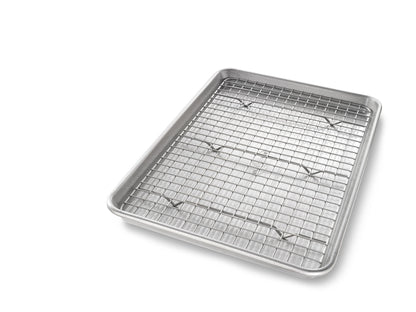 USA Pan Bakeware Half Sheet Baking Pan and Bakeable Nonstick and Cooling Rack Set, Metal