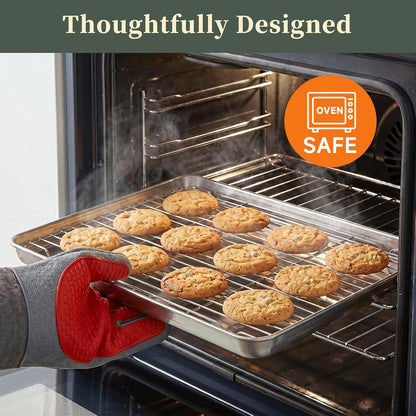 Baking Sheet with Rack Set (2 Pans + 2 Racks), 16 x 12 x 1 Inch Stainless Steel Cookie Sheet Baking Pan Tray with Cooling Rack, Jelly Roll Pan with Wire Rack, Warp Resistant & Heavy Duty & Rust Proof