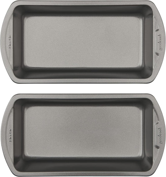 GoodCook Nonstick Loaf Pan 8 x 4-Inch Heavy-Duty Steel Bakeware with Easy-Clean Non-Stick Coating, Oven & Dishwasher Safe Pan for Meatloaf Breads Lasagnas Casseroles & More, Set of 2, Gray