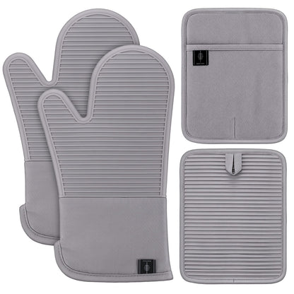 BONTHEE Oven Mitts and Pot Holders 4pcs Set, Silicone Kitchen Mitts - Green