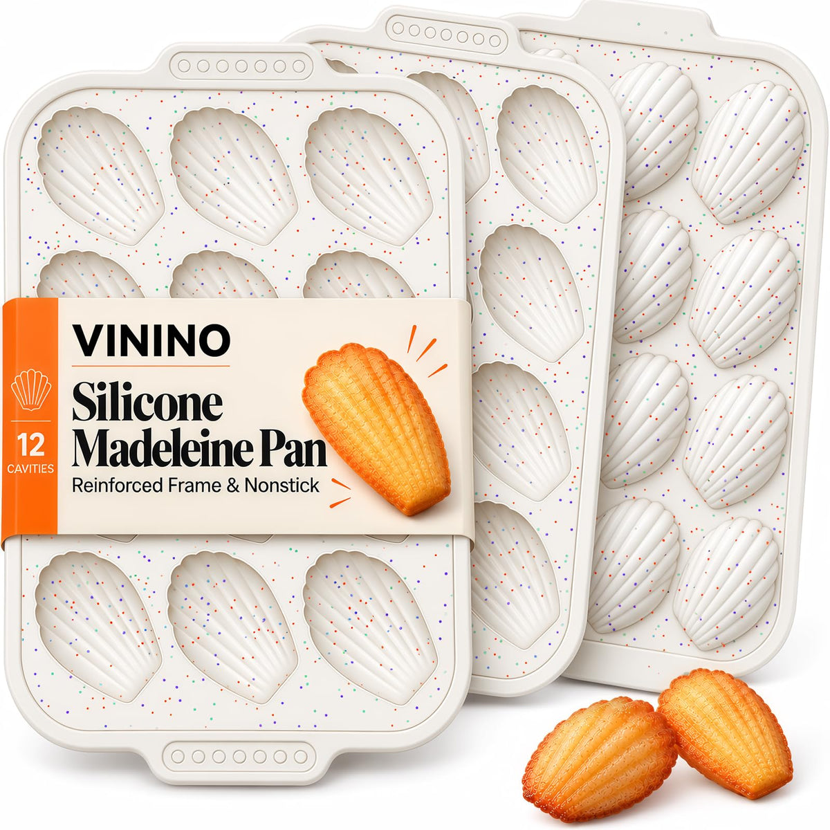 Vinino 2-Pack Silicone Madeleine Pans for Baking with Reinforced Frame