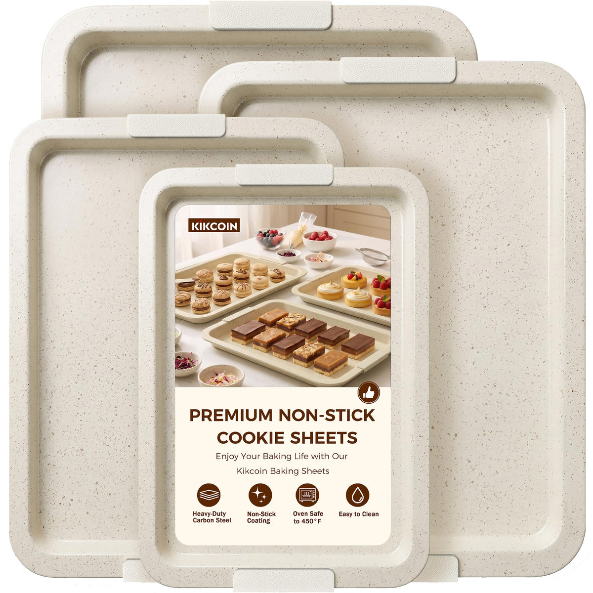 Kikcoin Nonstick Cookie Sheets for Baking, Set of 3, Carbon Steel, Gray