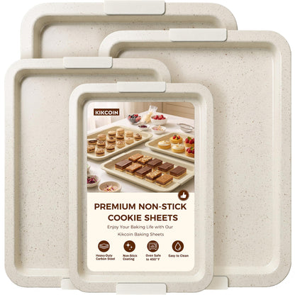 Kikcoin Nonstick Cookie Sheets for Baking, Set of 3, Carbon Steel, Gray