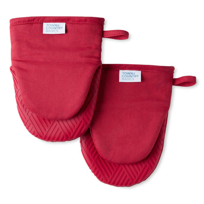 Town & Country Basics Basketweave Soft Silicone Mini Oven Mitt 2-Pack Set, Heat Resistant up to 500F, Flexible Silicone, Non-Slip Grip, Beige, 5.5"x8"