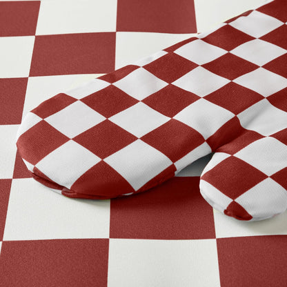 Ohocut Red Checkered Oven Mitts Heat Resistant, Vintage Retro Checkerboard Cute Oven Mitts, Non-Slip Silicone Kitchen Oven Gloves, 2-Pack Set, 7''x13''