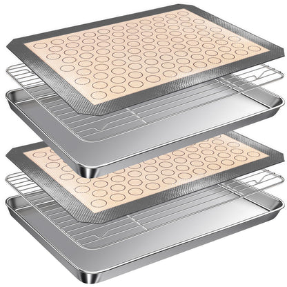 Baking Sheet with Rack Set (2 Pans + 2 Racks), 16 x 12 x 1 Inch Stainless Steel Cookie Sheet Baking Pan Tray with Cooling Rack, Jelly Roll Pan with Wire Rack, Warp Resistant & Heavy Duty & Rust Proof
