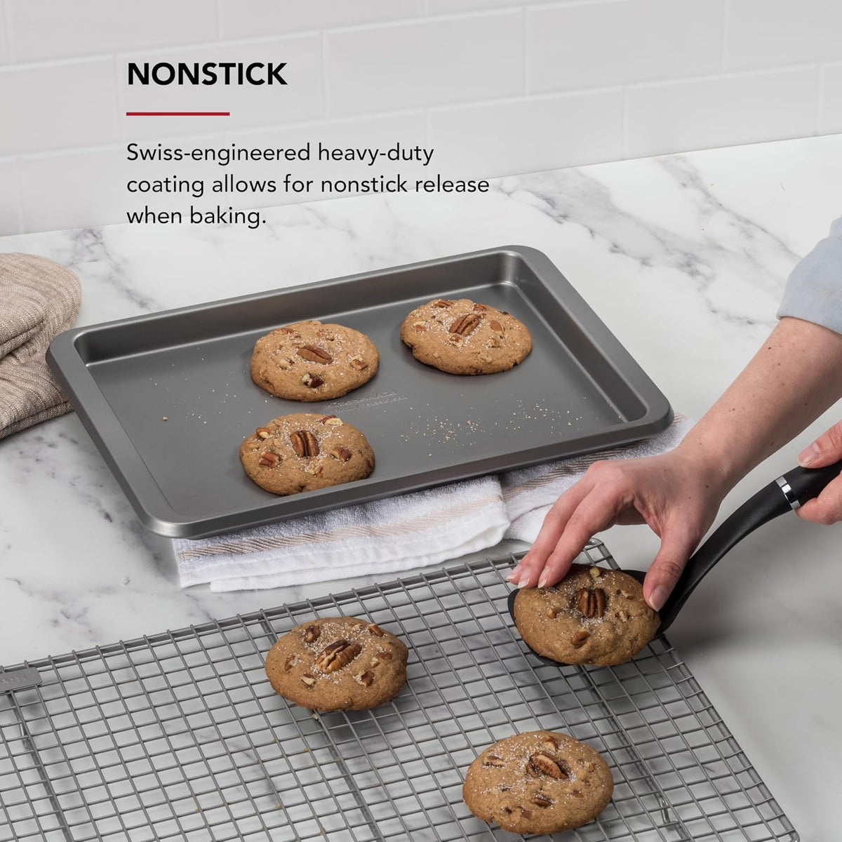 KitchenAid 9x13in Nonstick Aluminized Steel Baking Sheet, Contour Silver