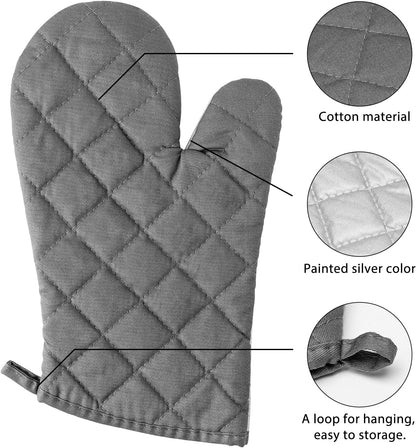 6Pcs Cotton Oven Mitts and Pot Holders Set Durable Hot Pads Machine Washable BBQ Gloves Heat Resistant Pocket Pot Holder with Hanging Loop for Safe Kitchen Baking Cooking Grilling Grey