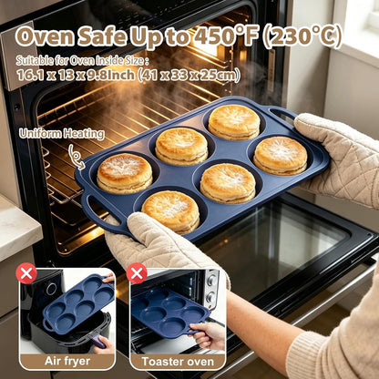 4 Inch Jumbo Silicone Muffin Top Pan with Frame Non Stick Egg Mold Baking