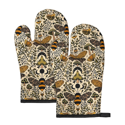 2Pcs Boho Floral Cotton Oven Mitts Heat Resistant Kitchen Gloves with Loop