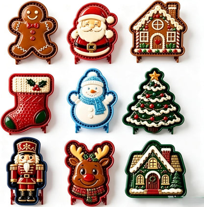 Christmas Mini Pie Molds Set of 9, Gingerbread Man Santa Claus House Stocking Shapes, Hand‑Held Small Pie Moulds for Christmas Baking, Holiday Pastry Dough Press Cutter