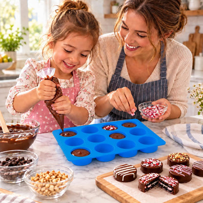 3Pcs Chocolate Cover Cookie Silicone Molds, 12-Cavity Round Cylinder Silicone Chocolate Cover Cookie Mold, Non-Stick Baking Mold for Mini Cakes, Jelly