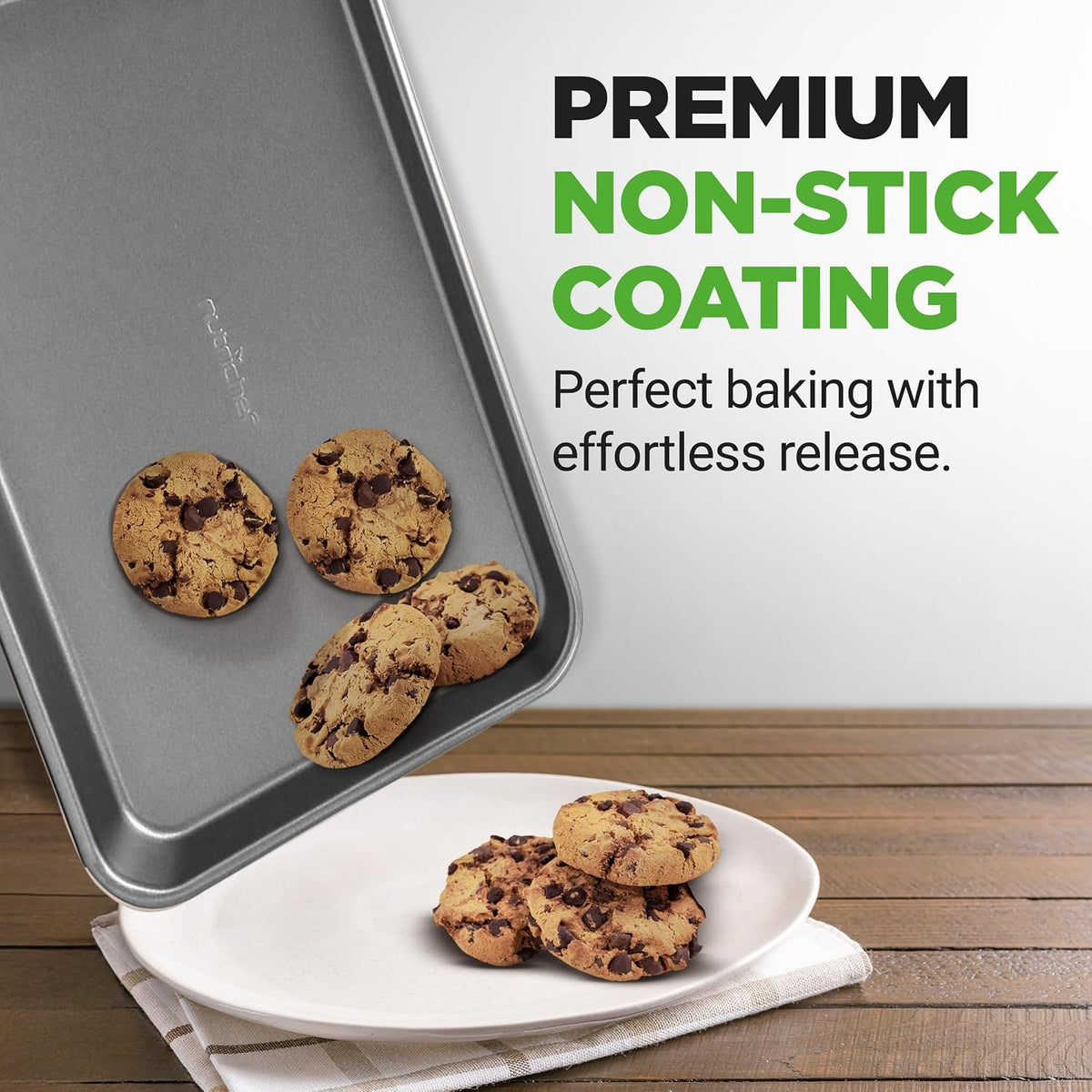 NutriChef 2-Piece Large & Medium Cookie Sheets for Baking - Non Stick Baking Sheet for Cookies, Sheet Cakes & Roasting - Dishwasher Safe - Gray