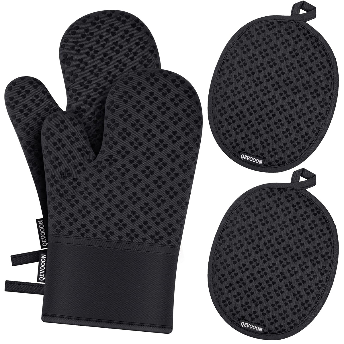 Oven Mitts and Pot Holders 4 Sets, Heat Resistant 500 ℉ Oven Mitt and Pot Holder,Oven Glove&Potholders with Non-Slip Silicone Surface,Kitchen Essentials for Cooking/Baking/BBQ-Grey