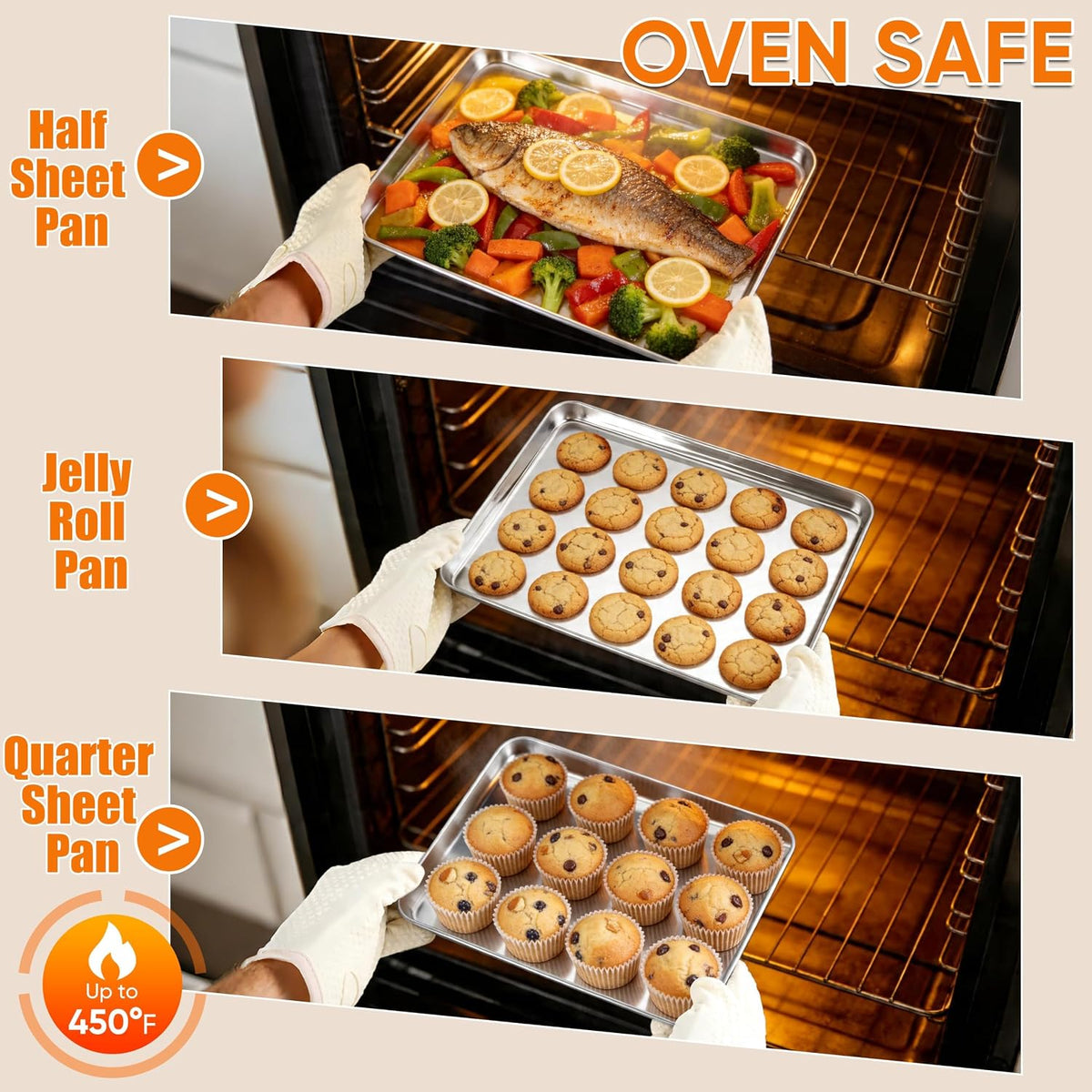 LIANYU Baking Sheet Pans, Half Sheet/Jelly Roll/Quarter Sheet, 3 Pack