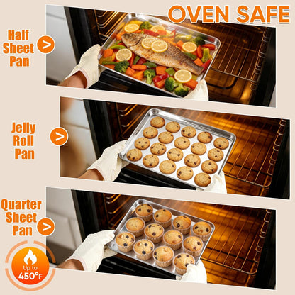 LIANYU Baking Sheet Pans, Half Sheet/Jelly Roll/Quarter Sheet, 3 Pack