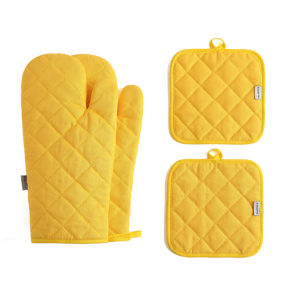 Oven Mitts and Pot Holders 4 pcs Set,High Heat Resistant 500 Degree Extra Thicken Long Kitchen Cotton Oven Glove for Cooking (12 Inch,Green)