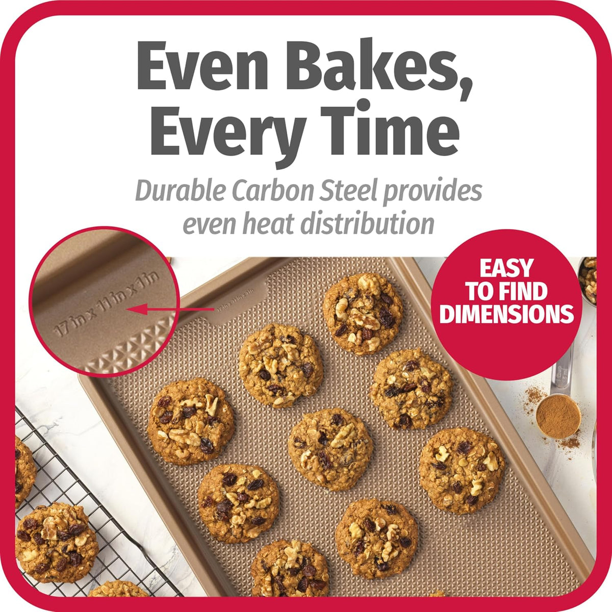 GoodCook BestBake Nonstick Textured Carbon Steel Cookie Sheet, 11" x 17", Large Baking Sheet, Even Heating, Scratch-Resistant, Non-Toxic, Durable, Ideal for Baking and Sheet Pan Dinners