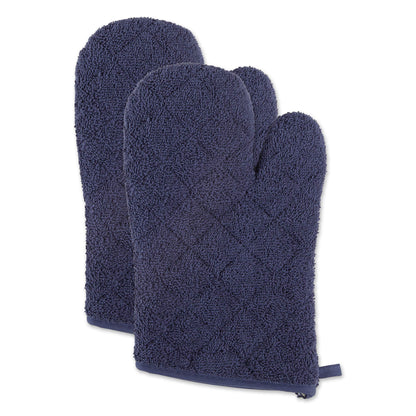 DII Basic Terry Collection 100% Cotton Quilted, Oven Mitt, Nautical Blue, 2 Piece