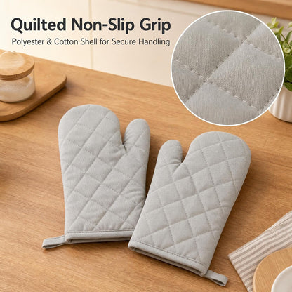 Oven Mitts 1 Pair, Heat Resistant Kitchen Gloves with Non-Slip Quilted Grip, Polyester & Cotton Blend, 11 x 6 Inch with Hanging Loop, for Baking Grilling BBQ Cooking, Gray