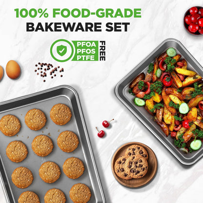 NutriChef 2-Piece Large & Medium Cookie Sheets for Baking - Non Stick Baking Sheet for Cookies, Sheet Cakes & Roasting - Dishwasher Safe - Gray