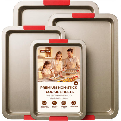Kikcoin Nonstick Cookie Sheets for Baking, Set of 3, Carbon Steel, Gray