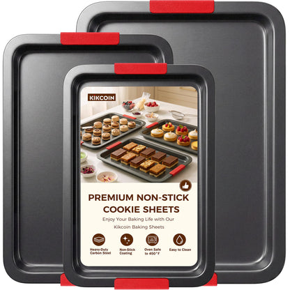 Kikcoin Nonstick Cookie Sheets for Baking, Set of 3, Carbon Steel, Gray
