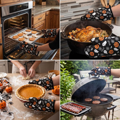 Halloween Pumpkin Ghost 4PC Oven Mitts Pot Holders Set Heat Resistant