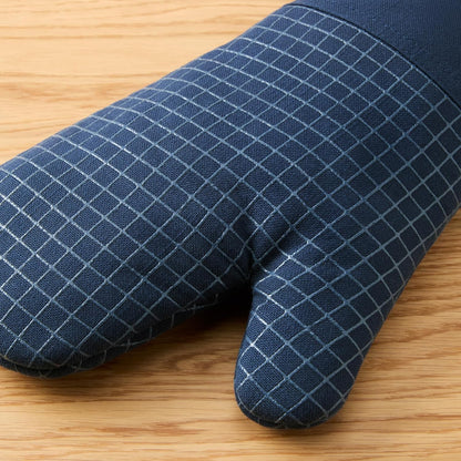 KITCHENAID Gourmet Series Gridlines Oven Mitts 2-Pack Set, Heat Resistant up to 600°F, Soft Silicone Grip, Magnetic Cuff, Ink Blue, 7"x14"