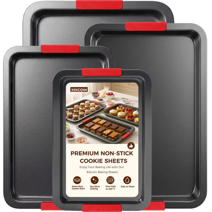 Kikcoin Nonstick Cookie Sheets for Baking, Set of 3, Carbon Steel, Gray